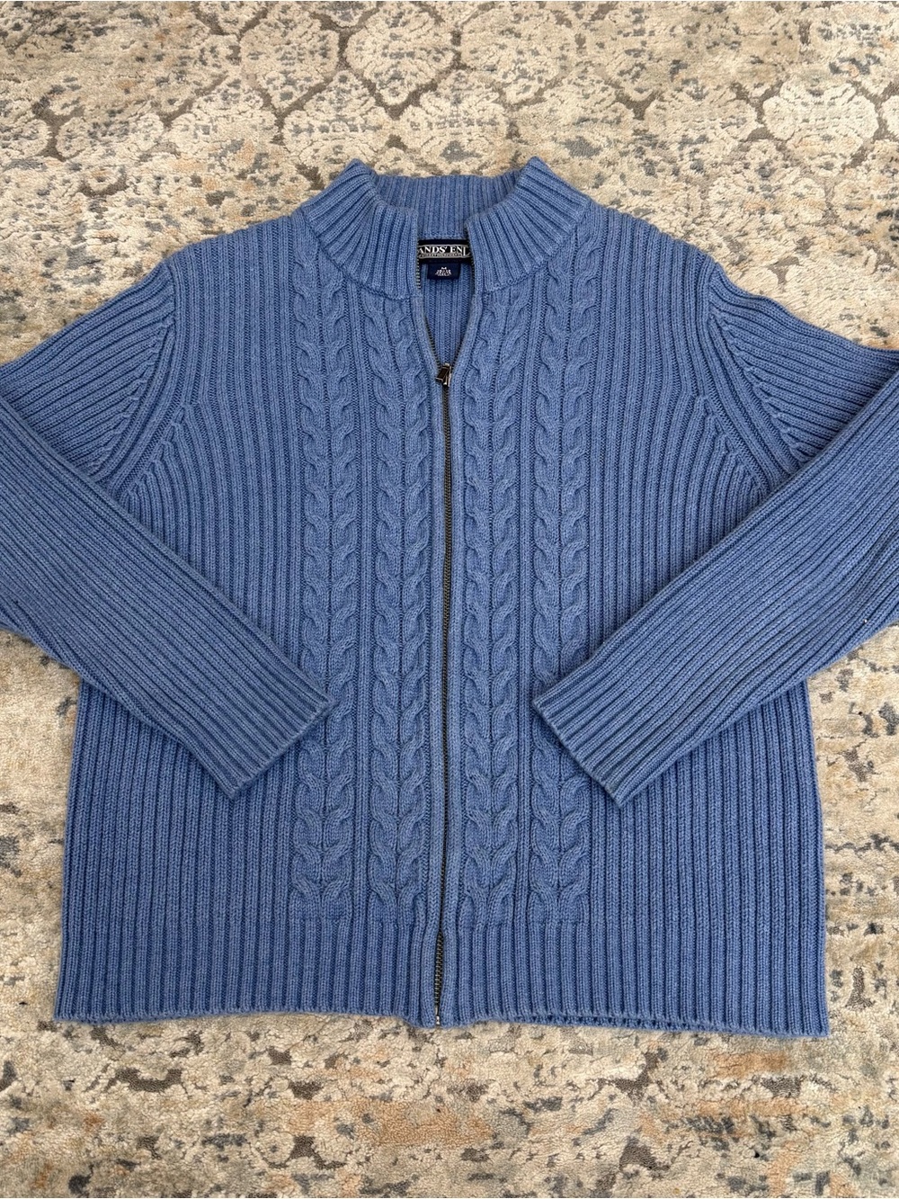 Lands' End Men's Light Blue Cable Zip Sweater